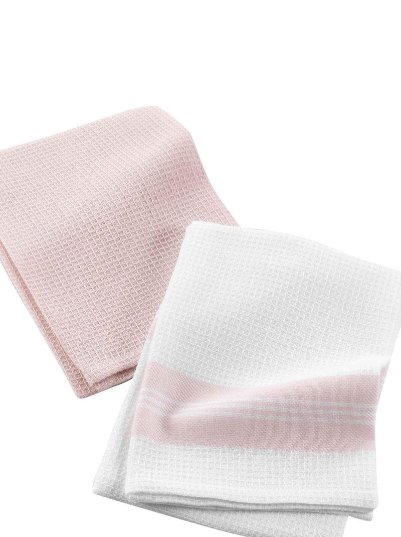 Lot de 2 torchons Collection Nid d'abeille bicolore Rose - Kiabi