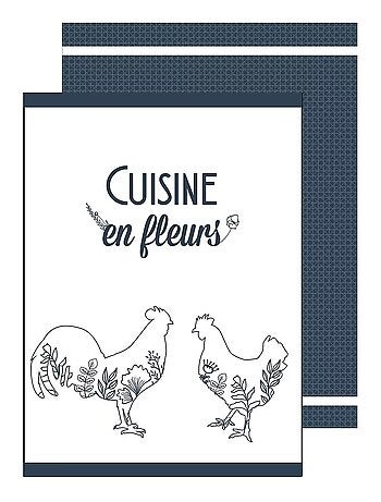 Lot de 2 torchons Coqs et Fleurs