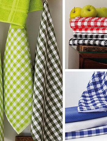 Lot de 2 torchons cuisine éponge SQUARES VICHY 50x50 cm