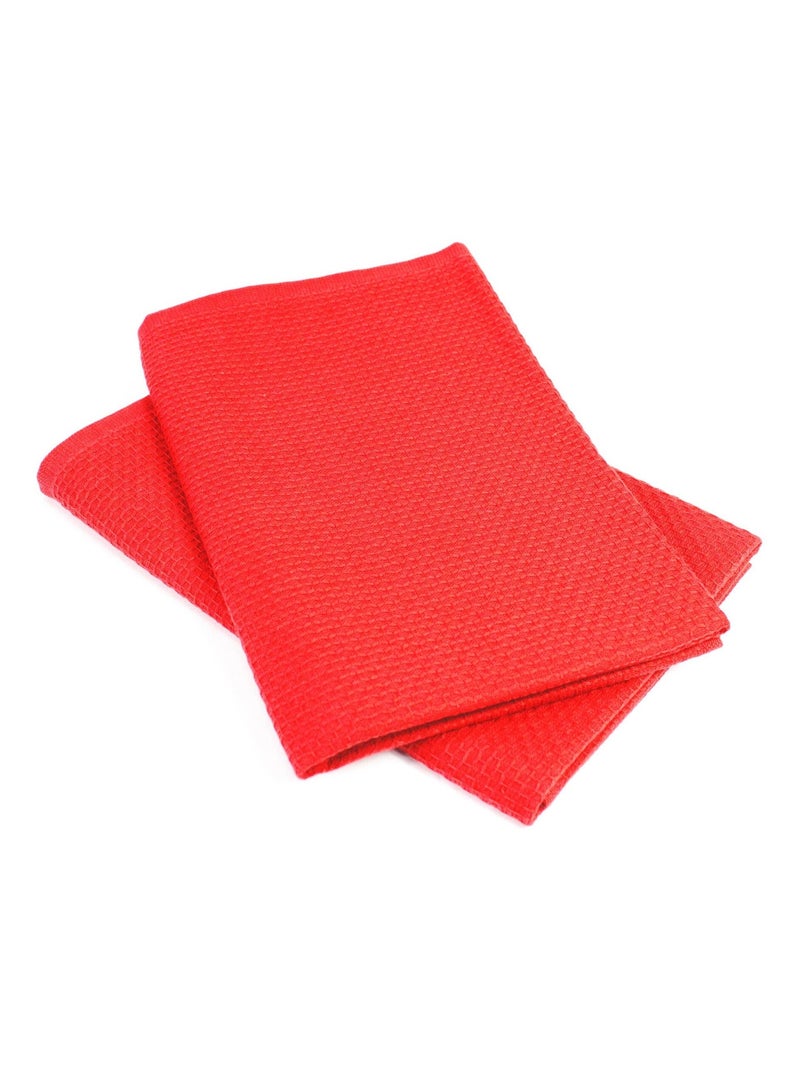 Lot de 2 torchons cuisine nid d'abeille PURE KITCHEN WAFFLE Rouge - Kiabi