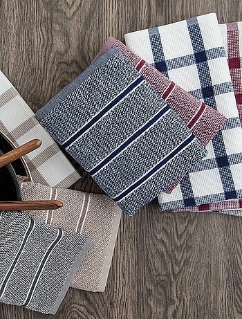 Lot de 2 torchons cuisine toile CHECKS 50x70 cm