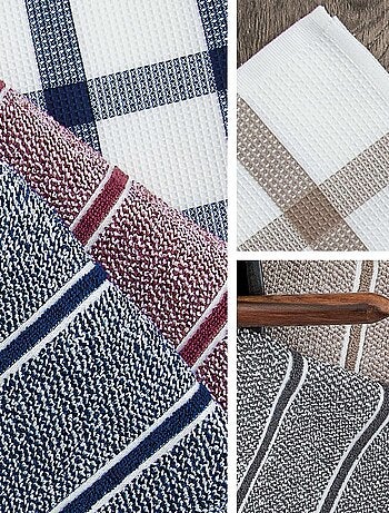 Lot de 2 torchons cuisine toile CHECKS 50x70 cm