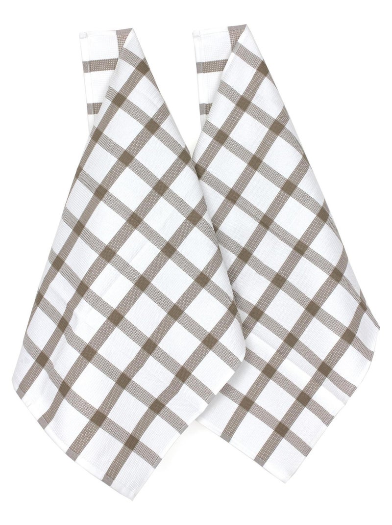 Lot de 2 torchons cuisine toile CHECKS 50x70 cm Beige - Kiabi