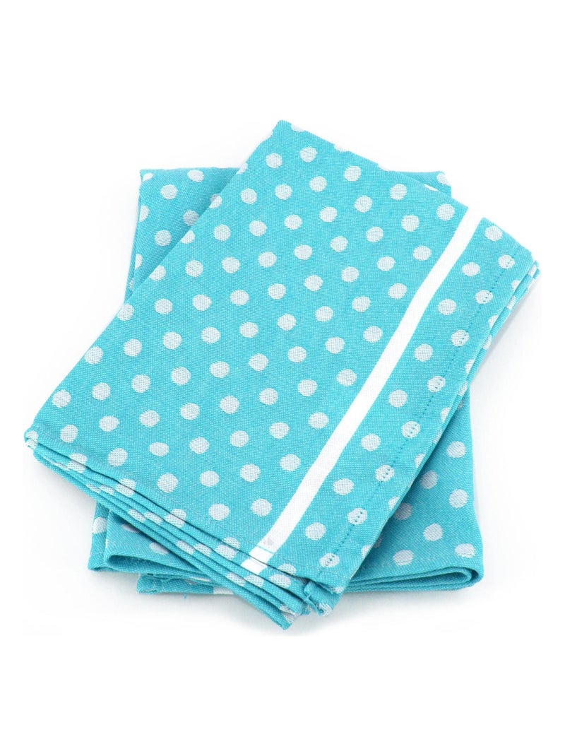 Lot de 2 torchons cuisine toile DOTS Bleu turquoise - Kiabi