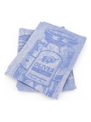 Lot de 2 torchons cuisine toile OLIVES coton et lin