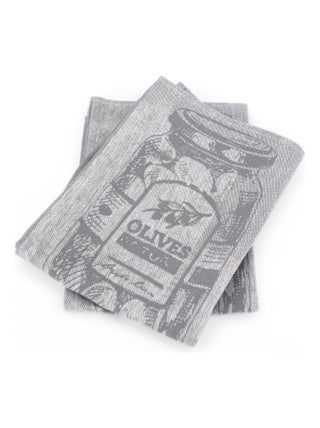 Lot de 2 torchons cuisine toile OLIVES coton et lin