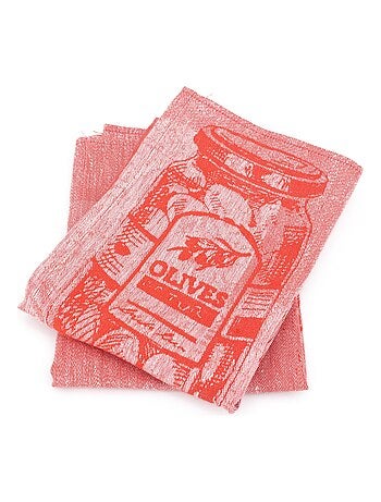 Lot de 2 torchons cuisine toile OLIVES coton et lin