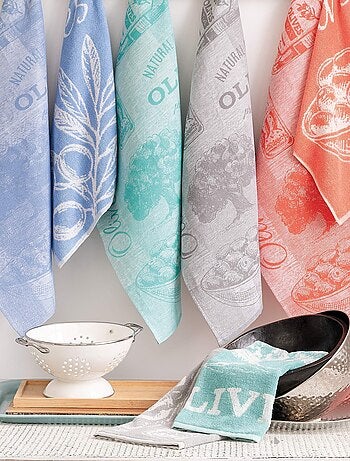 Lot de 2 torchons cuisine toile OLIVES coton et lin