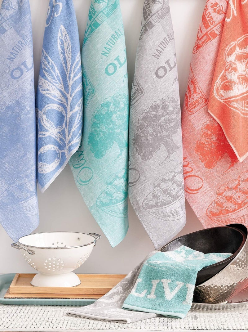 Lot de 2 torchons cuisine toile OLIVES coton et lin Orange - Kiabi