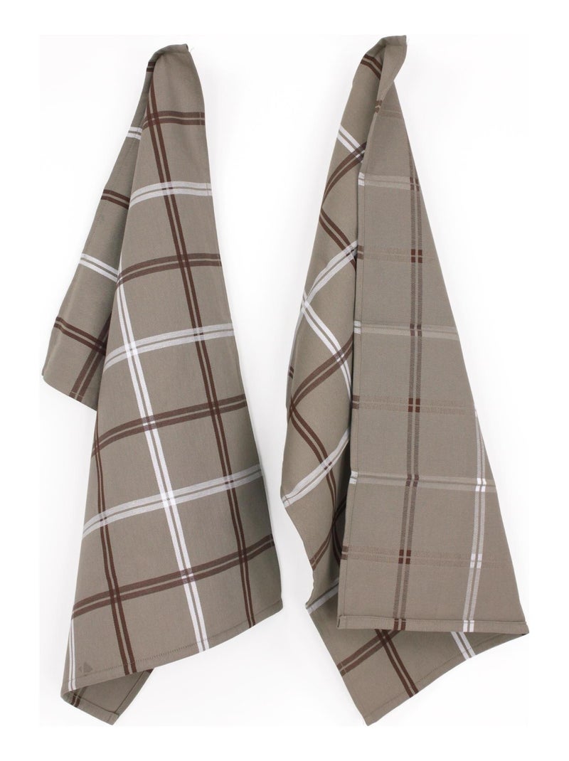 Lot de 2 torchons cuisine toile SQUARES 50x70 cm Marron - Kiabi