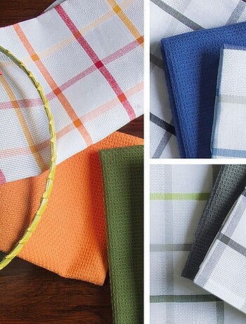 Lot de 2 torchons cuisine toile SQUARES LIN coton et lin