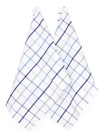 Lot de 2 torchons cuisine toile SQUARES LIN coton et lin