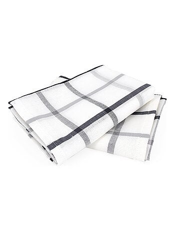 Lot de 2 torchons cuisine toile SQUARES LIN coton et lin