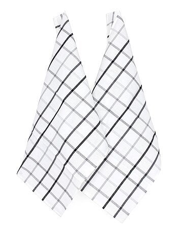 Lot de 2 torchons cuisine toile SQUARES LIN coton et lin
