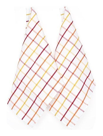 Lot de 2 torchons cuisine toile SQUARES LIN coton et lin