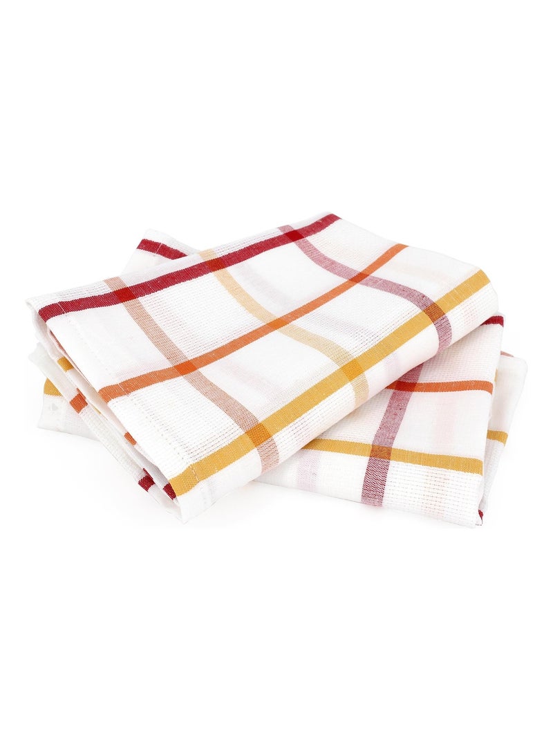 Lot de 2 torchons cuisine toile SQUARES LIN coton et lin Orange - Kiabi