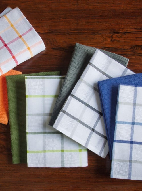 Lot de 2 torchons cuisine toile SQUARES LIN coton et lin - Kiabi
