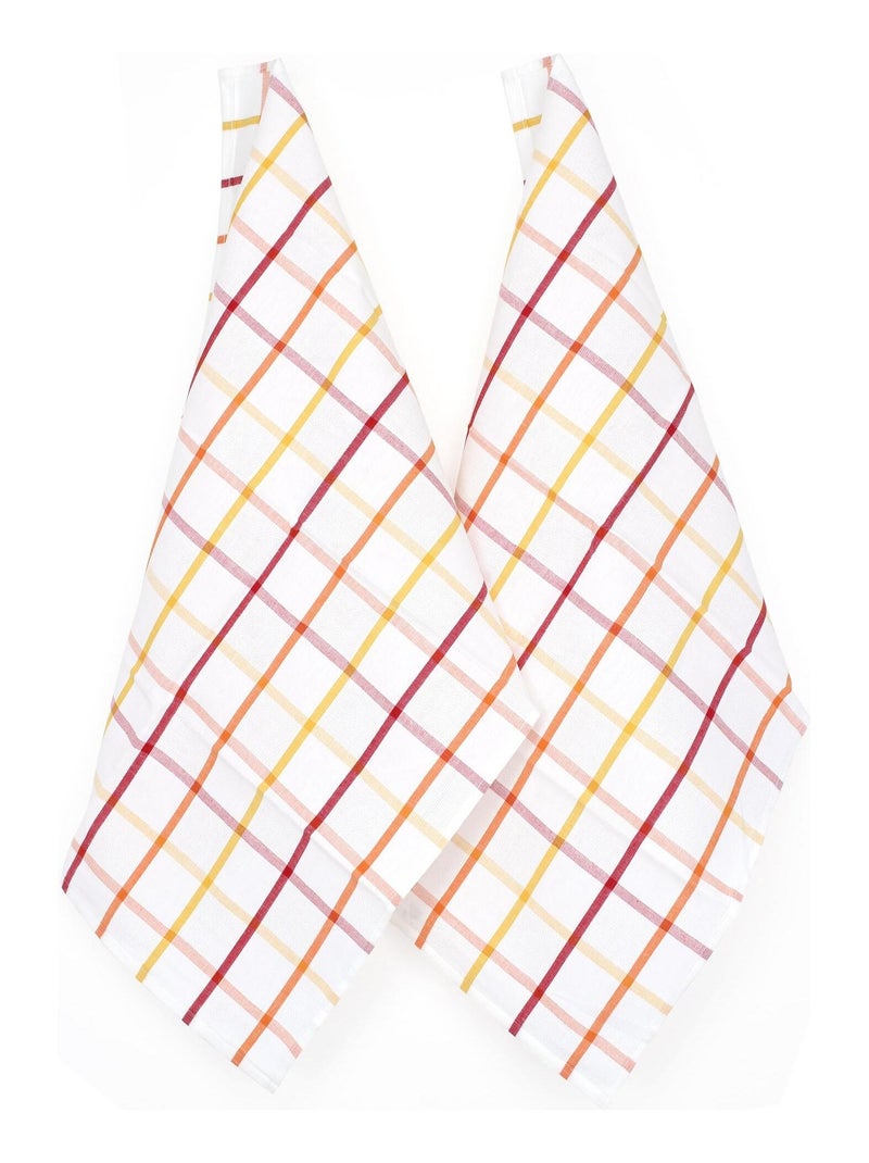 Lot de 2 torchons cuisine toile SQUARES LIN coton et lin Orange - Kiabi