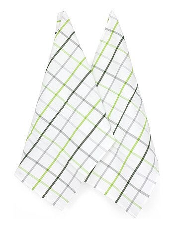 Lot de 2 torchons cuisine toile SQUARES LIN coton et lin