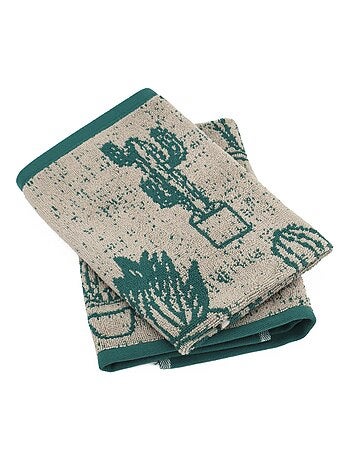 Lot de 2 torchons de cuisine éponge coton CACTUS 50x50 cm