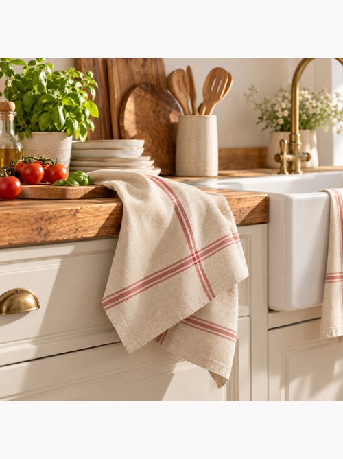 Lot de 2 torchons de cuisine pur lin normandie - Kiabi