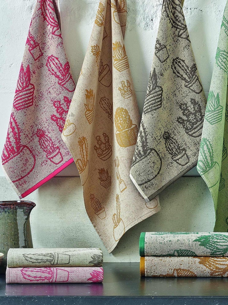 Lot de 2 torchons de cuisine toile coton CACTUS 50x70 cm Rouge - Kiabi