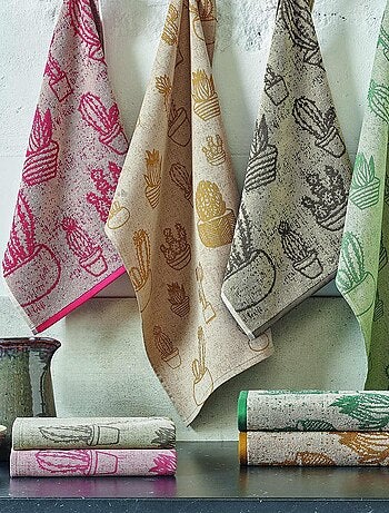Lot de 2 torchons de cuisine toile coton CACTUS 50x70 cm