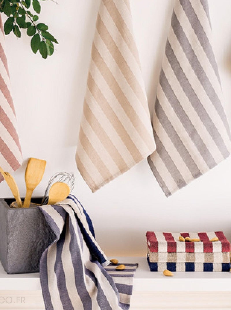 Lot de 2 torchons de cuisine toile coton PAT 50x70 cm Bleu - Kiabi