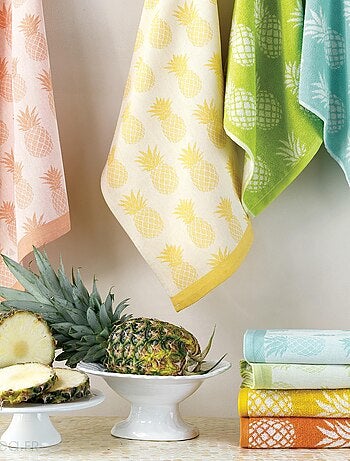 Lot de 2 torchons de cuisine toile coton PINEAPPLE 50x70 cm
