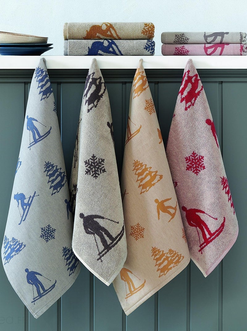 Lot de 2 torchons de cuisine toile coton SKI 50x70 cm Bleu - Kiabi