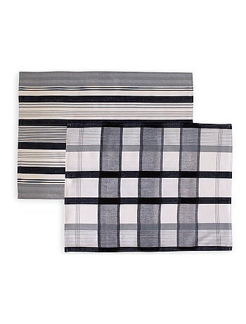 Lot de 2 torchons en coton PAELLA noir, jacquard 50x70 cm