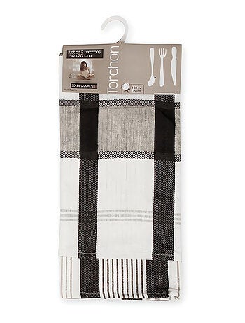 Lot de 2 torchons en coton PAELLA noir, jacquard 50x70 cm