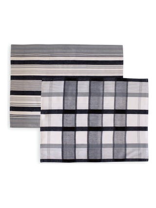 Lot de 2 torchons en coton PAELLA noir, jacquard 50x70 cm