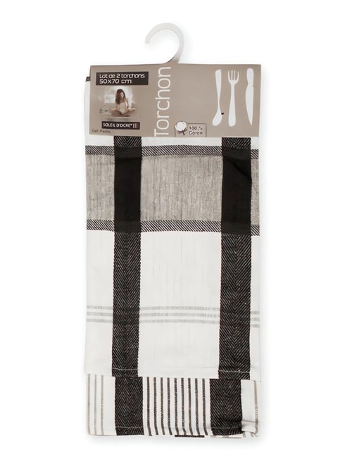 Lot de 2 torchons en coton PAELLA noir, jacquard 50x70 cm - Kiabi