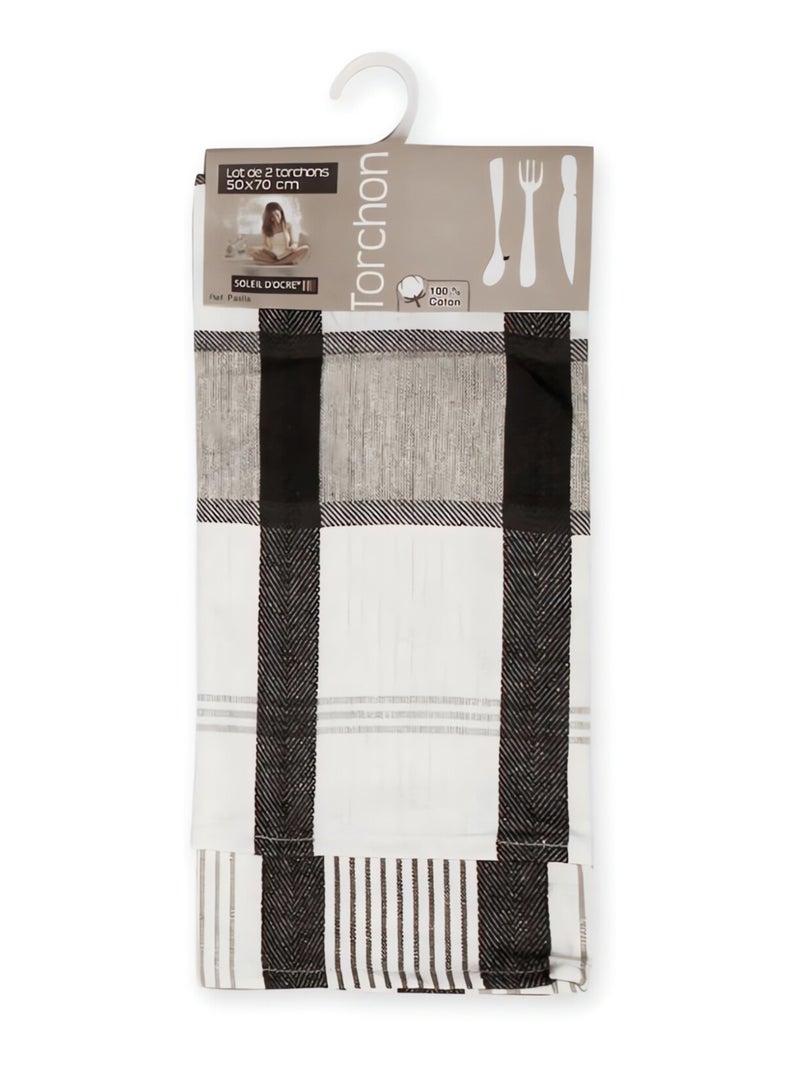 Lot de 2 torchons en coton PAELLA noir, jacquard 50x70 cm Noir - Kiabi