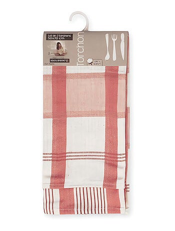 Lot de 2 torchons en coton PAELLA rose, jacquard 50x70 cm