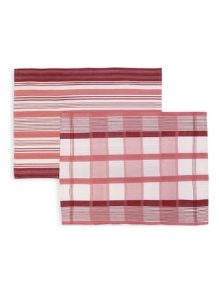 Lot de 2 torchons en coton PAELLA rose, jacquard 50x70 cm