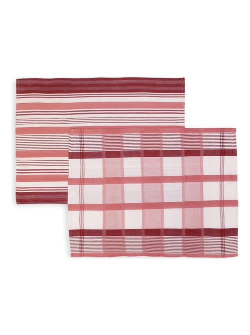 Lot de 2 torchons en coton PAELLA rose, jacquard 50x70 cm - Kiabi