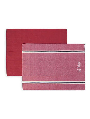Lot de 2 torchons en coton SEL et POIVRE rouge, brodé 50x70 cm