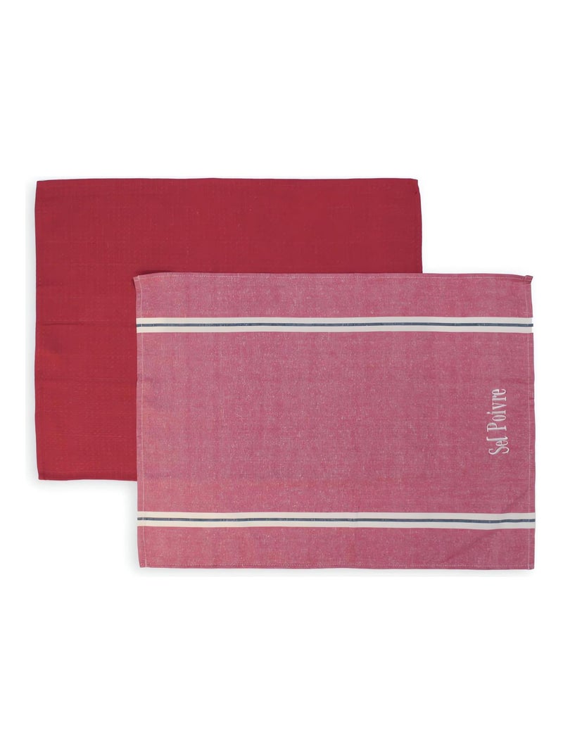 Lot de 2 torchons en coton SEL et POIVRE rouge, brodé 50x70 cm Rouge - Kiabi