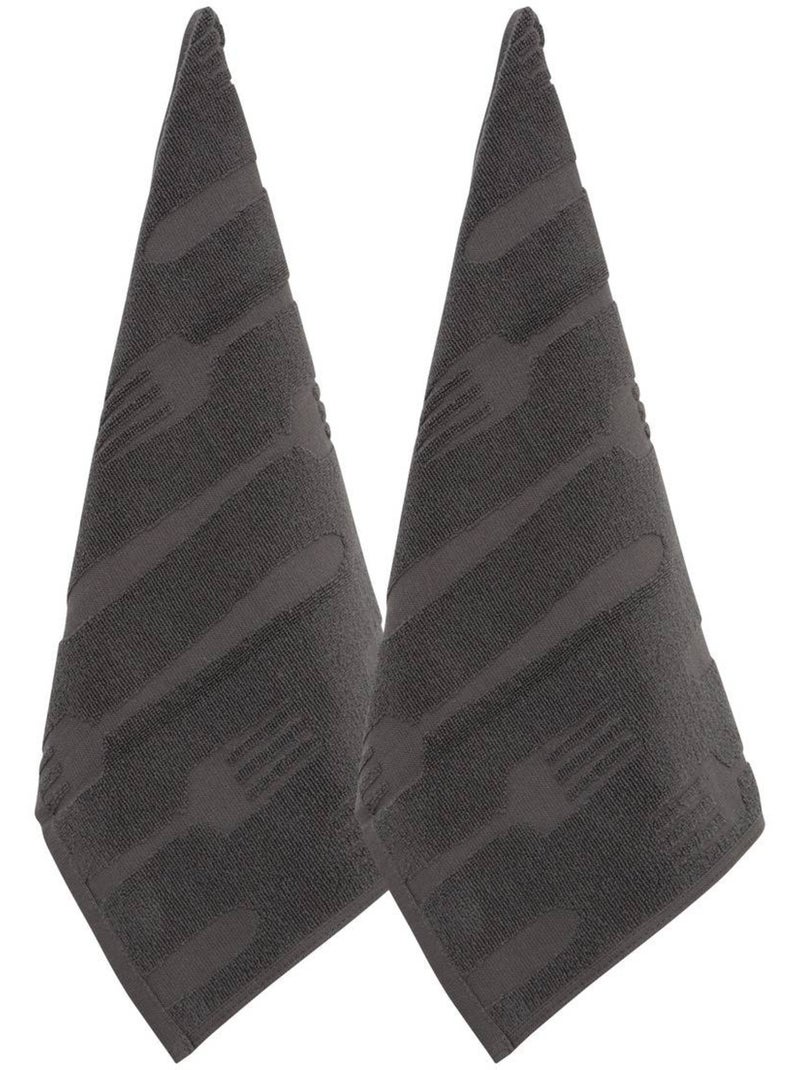 Lot de 2 torchons en coton TERRY Gris - Kiabi