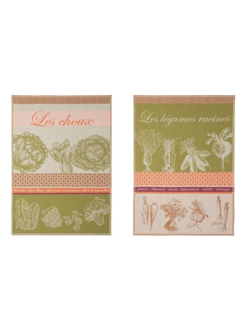 Lot de 2 torchons en jacquard pur coton, CHOUX ET LÉGUMES RACINES - Kiabi