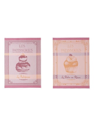 Lot de 2 torchons en jacquard pur coton, DÉLICES SUCRÉS