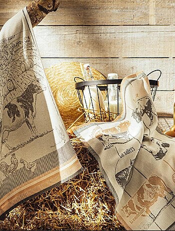 Lot de 2 torchons imprimés en coton, RACES BOVINES