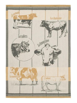 Lot de 2 torchons imprimés en coton, RACES BOVINES