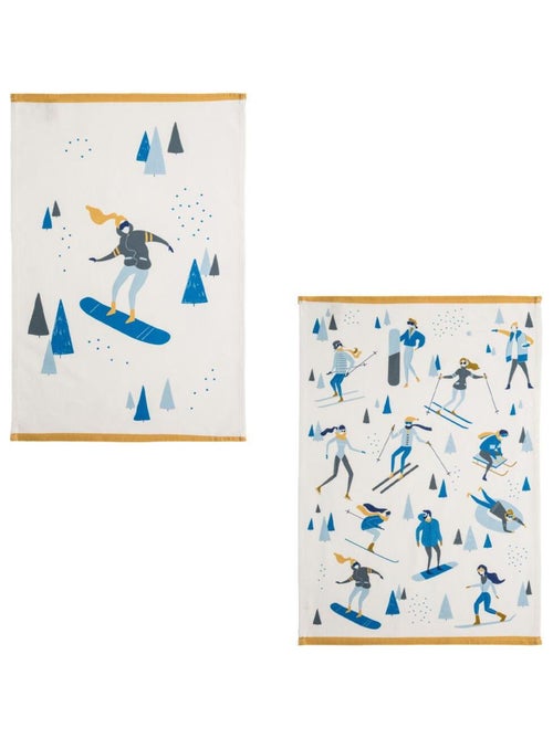 Lot de 2 torchons imprimés en coton, SPORTS D'HIVERS ET SNOWBOARDEUSE - Kiabi