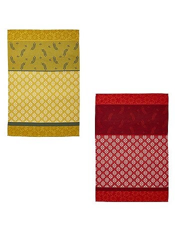 Lot de 2 torchons imprimés en jacquard de coton, BASTIDE