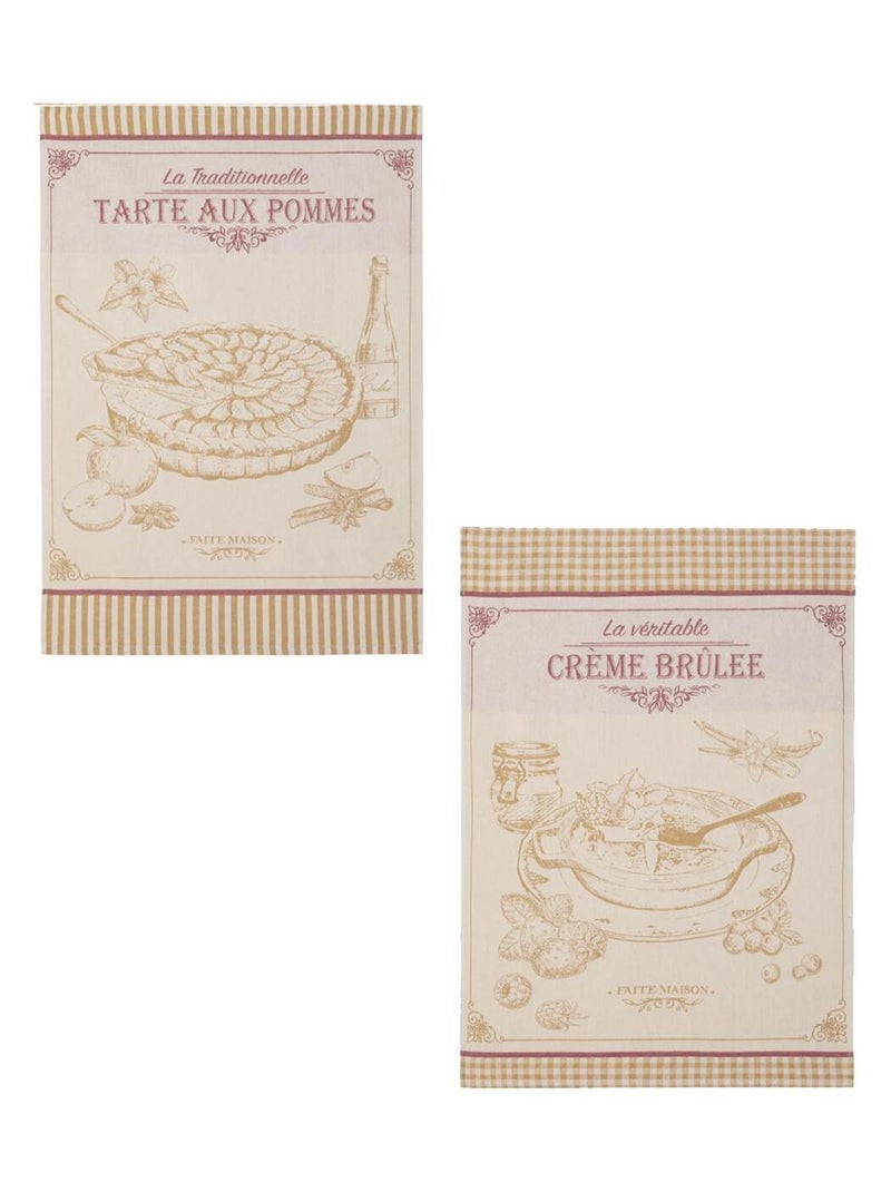 Lot de 2 torchons imprimés en jacquard de coton, DESSERTS Beige - Kiabi