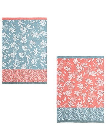 Lot de 2 torchons imprimés en jacquard de coton, FEUILLAGE