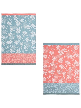 Lot de 2 torchons imprimés en jacquard de coton, FEUILLAGE